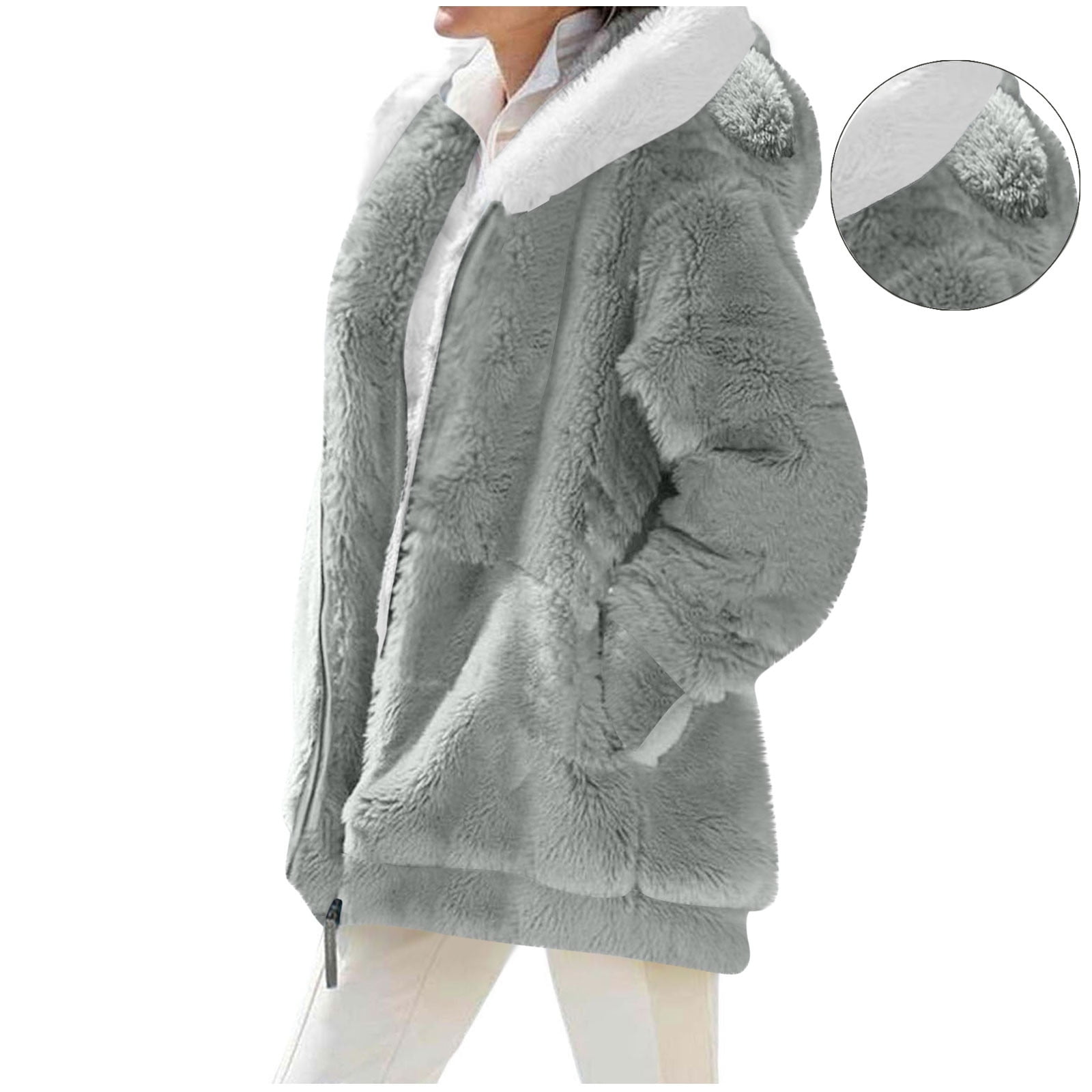 UPPADA Fuzzy Fleece Jacket for Women Plus Size Warm Winter Coats