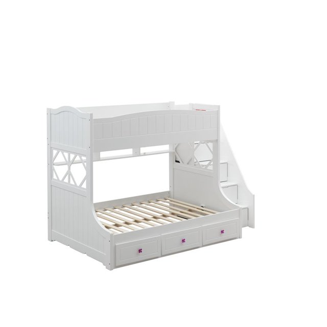 Meyer Twin/Full Bunk Bed with Storage Ladder and Drawers in White