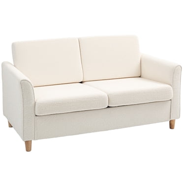 HOMCOM 56" Loveseat Sofa, 2-Seater Couch with Wooden Legs, Cream White