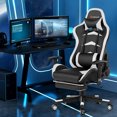 thumbnail image 4 of Costway Chaise de Jeu de Massage Inclinable Pivotante de Course Chaise de Bureau avec Repose-Pieds Blanc, 4 of 10