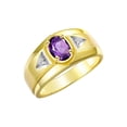 thumbnail image 3 of RYLOS Men's Rings 14K Yellow Gold Classic 7X5MM Oval Gemstone & Diamond Ring Amethyst February Birthstone Rings For Men, Gold Rings Size 10, 3 of 7