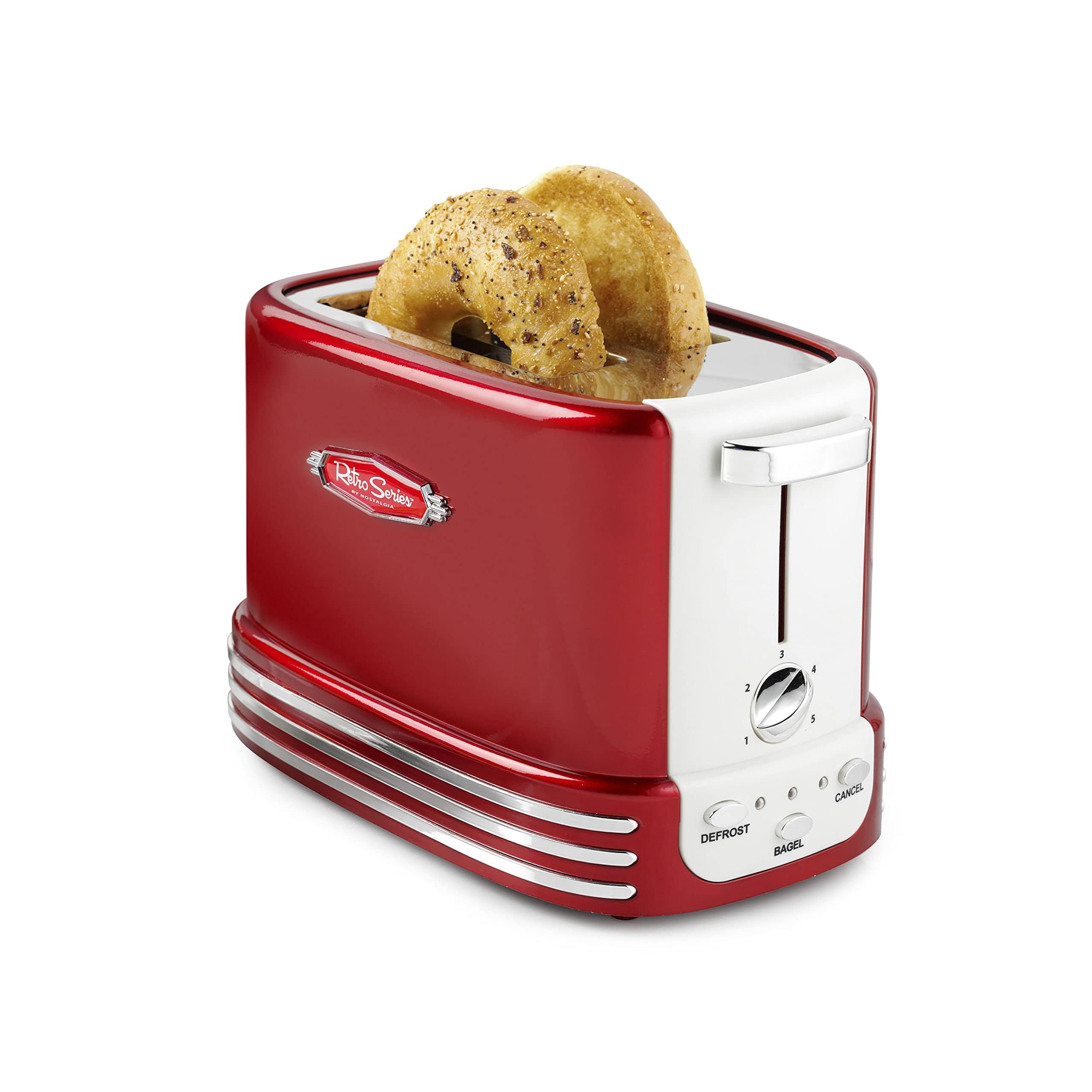 Nostalgia Retro Wide 2-Slice Toaster, Vintage Design With Crumb Tray, Cord Storage & 5 Toasting Levels, Red