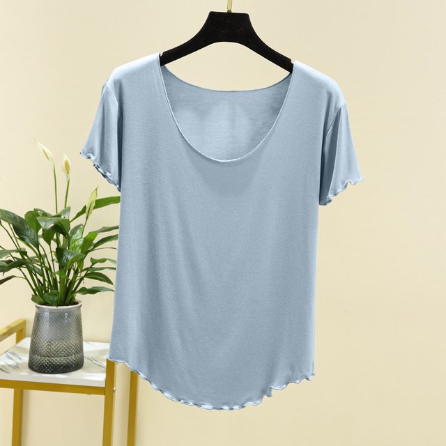 Blouses pour Femmes Femmes Uni Col Rond Manches en Dentelle Haut à Manches Courtes Haut/chemise à Manches Courtes à Col Rond