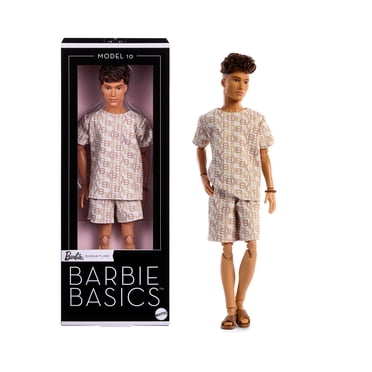 Barbie Signature Basics Collectible Ken Doll, Model 10 with Brunette Hair in Shirt & Shorts with Matching Print