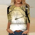 thumbnail image 3 of Pompotops T-shirt Mode Femme Imprimé Ample Mi-Longueur Manches 3/4 Blouse Col Rond Hauts Décontractés, 3 of 5
