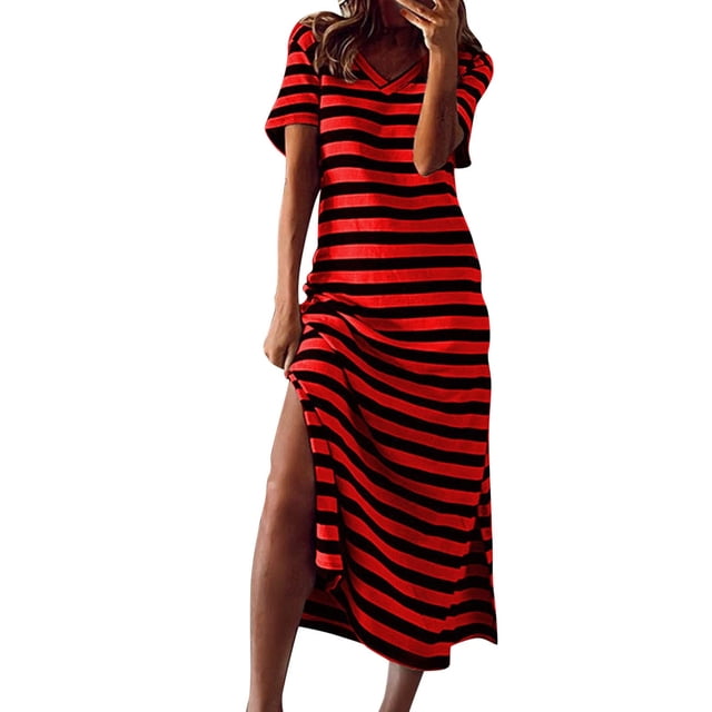 Tumotour Robe d'Été pour Femmes Robe Imprimée à Fleurs Robe à Manches Courtes Robe de Plage Décontractée Col Rond Longue Robe T-Shirt Voyage Vacances avec Poches