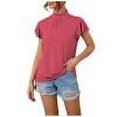 thumbnail image 4 of asjyhkr Chemises à Manches Courtes à Volants pour Femmes Col Montant Décontracté Chic Été 2025 Col Rond Hauts Mignons Vêtements de Mode, 4 of 4