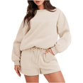 thumbnail image 1 of IROINNID Survêtement pour Femmes Ensemble 2 Pcs Rabais Blouse à Col Rond Hauts à Manches Longues Chandail Shorts Ensemble Décontracté Ensemble de Jogging, Kaki, 1 of 9
