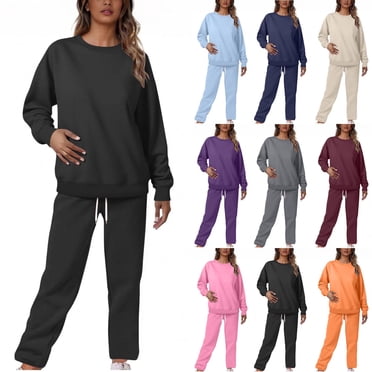 YOIAVAIOY Ensemble de Survêtement Décontracté Uni pour Femme, Pantalon à Taille Coulissante et Chandail à Col Rond Assortis, Ensemble 2 Pcs de Sport pour le Gym, Violet G
