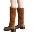 thumbnail image 1 of Womens Fleece Mid Calf Winter Combat Boots Fashion Plush Leather Patchwork Chunky Heel Knee High Riding Tall Boots, 1 of 6