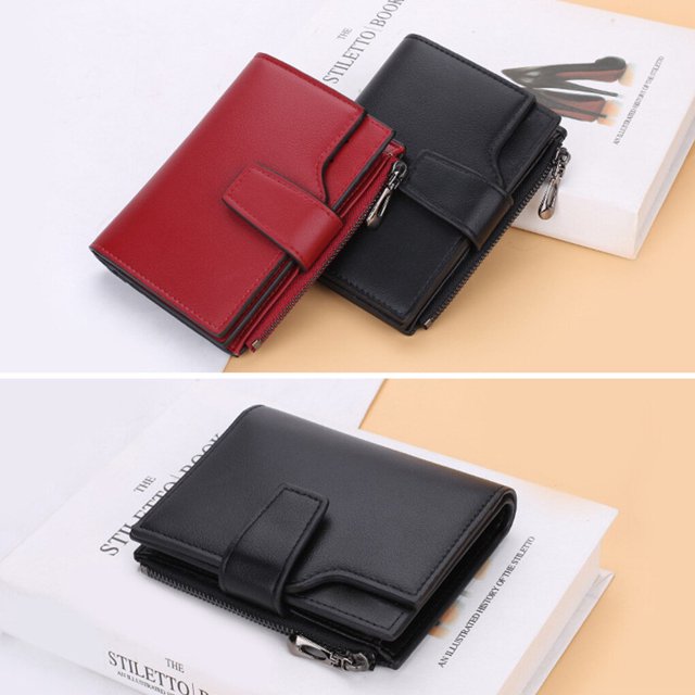 pitrice Fashion Women Wallets Solid Color PU Short Design Card Holder Zipper Hasp Purse Simple Style Handbag Coin Keys Bag Light blue