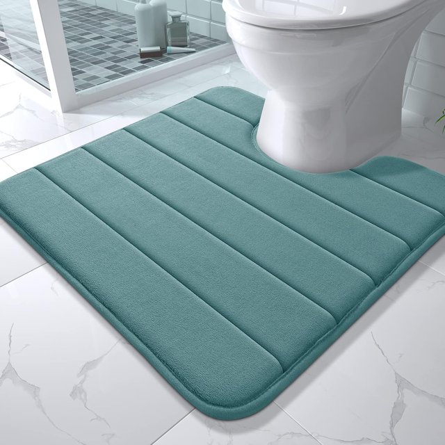 ORUYROP Memory Foam Toilet Bath Mat U-Shaped, Commode Contour Rug, Soft and Comfortable, Super Water Absorption, Non-Slip, Thick, Machine Wash and Easier to Dry for Bathroom, 24 X 24, Eggshell
