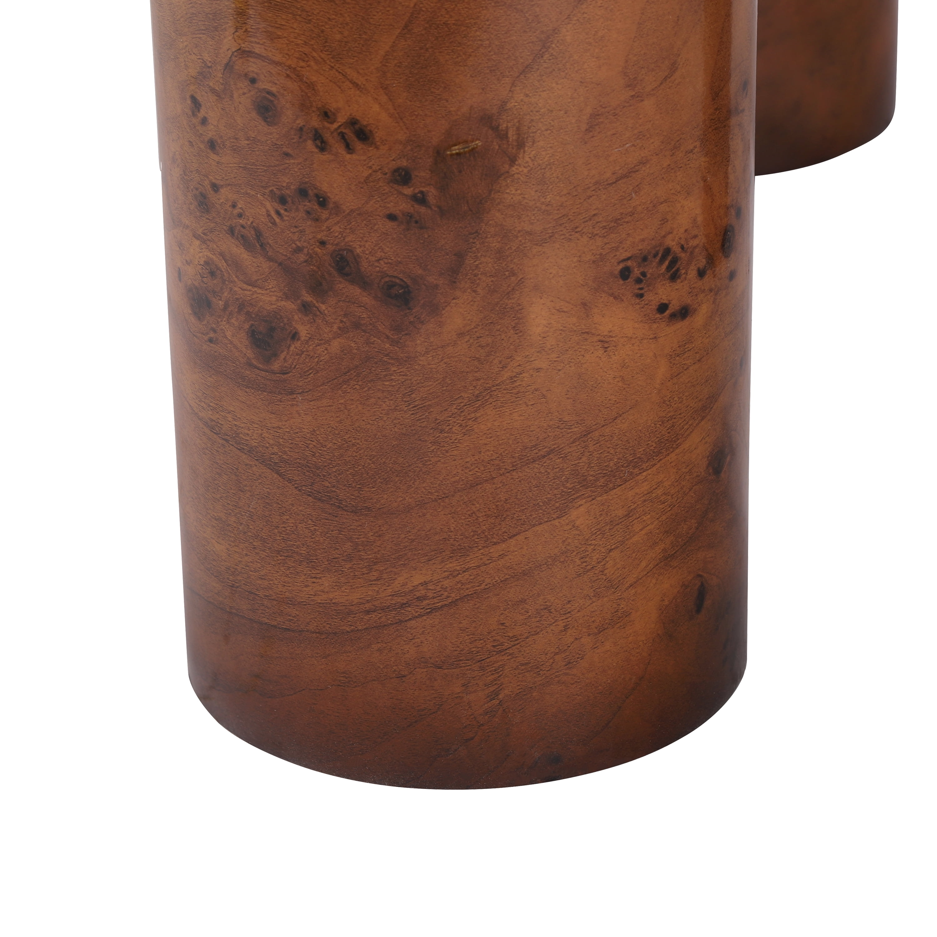 Table basse ronde moderne Noble House 80 cm, fini placage loupe, noyer