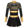 thumbnail image 3 of RUNQHUI Filles Enfants Paillettes Manches Longues Robe de Danse Ballet Uniforme d'Équipe Compétition Encouragement Danse Noir&Or 12, 3 of 7
