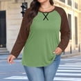 thumbnail image 3 of Yuyuzo T-Shirts pour Femmes Grande Taille à Blocs de Couleur à Manches Longues Col Ras du Cou Coupe Ample Confortable Tunique Unie T-Shirts, 3 of 6