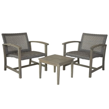 Ensemble bistro surdimensionné Galena en bois d'acacia FSC et osier