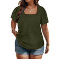 thumbnail image 2 of AherBiu Womens Plus Size Tops Short Sleeve Loose Fitting Square Neck Solid Color Casual Tshirts Tops, 2 of 7