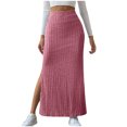 thumbnail image 1 of Women's High Waist Stretchy Rib Knit Split Slit Hem Midi Pencil Skirt, 1 of 6