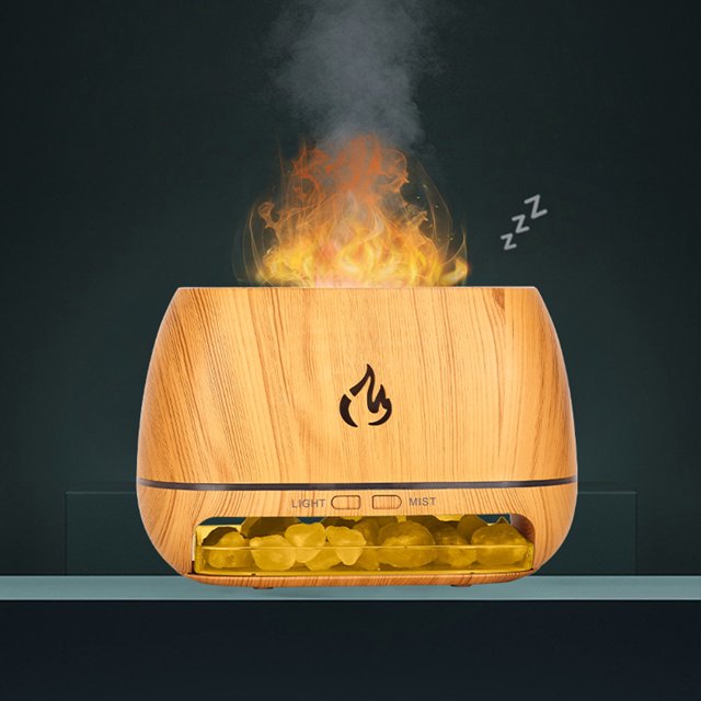 Becaristey Salt Stone Simulated Flame Aromatherapy Machine Automatic Stop When Water Runs Out Built-in Lack black