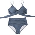 thumbnail image 2 of Women Criss Cross High Waisted String Floral Printed 2 Piece Bathing Suits(Gray，L), 2 of 6