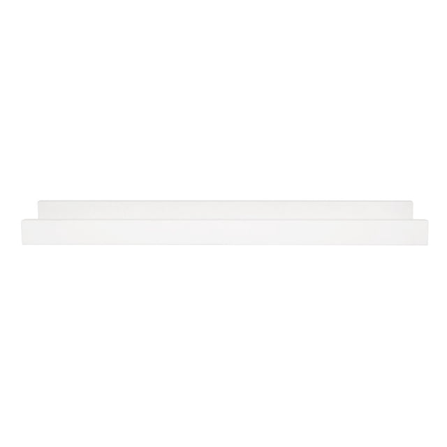 hometrends Gallery White Ledge Shelf, a 23-inch white photo rail shelf with a slim rectangular profile and raised back ledge designed to support picture frames and wall art, finished in smooth white for wall décor and display shelves, also suitable for displaying small decorative items or collectibles.