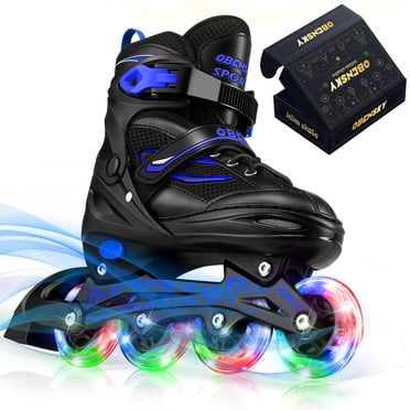 OBENSKY Adjustable Inline Skates, Illuminating Roller Skates for Kids & Youth Beginner w/ Light up Wheels-Blue