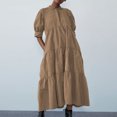 thumbnail image 2 of AherBiu Plus Size Maxi Dresses for Women Button up High Neck 1/2 Sleeve Ruched Ruffle Flowy Long Summer Dress, 2 of 6