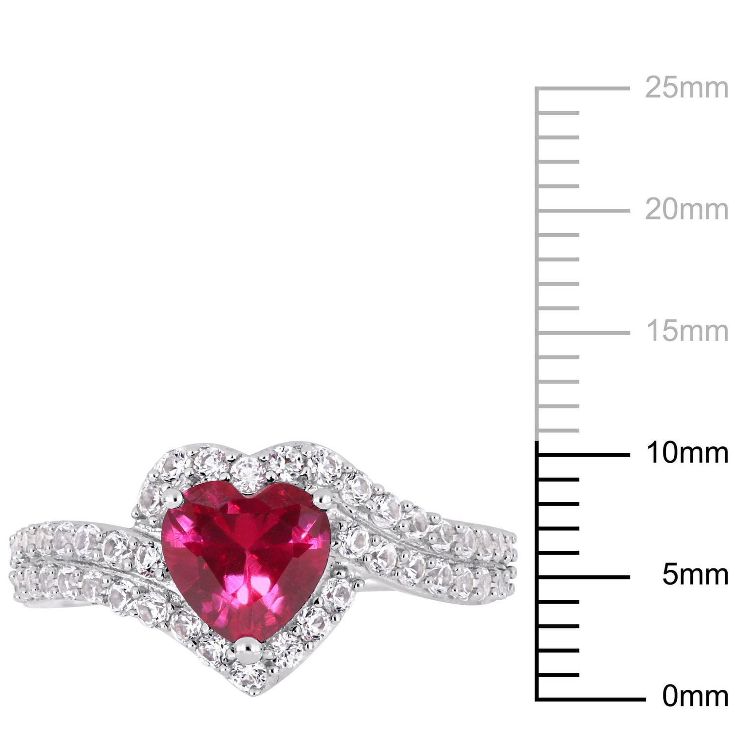 Tangelo 2-1/2 Carat T.G.W. Created Ruby and White Sapphire Sterling Silver Heart Halo Ring