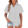 thumbnail image 1 of Mrzvby Chemise en Lin Grande Taille à Boutons pour Femmes Hauts d'Été Blouse à Manches Courtes Décontractée Col Rabattu Chemises Habillées Col en V Blouses de Travail Hauts à Col Hauts de Plage, 1 of 6