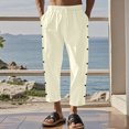 thumbnail image 1 of FcBaudy Full Length Pants Men's Casual Holiday Pocket Drawstring Solid Color Elastic Waist Cropped Pants Men Pants, 1 of 4