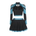 thumbnail image 2 of Aislor Womens Shiny Rhinestone Cheerleading Uniform 2 Piece Set Long Sleeve Crop Top & Skirt For Dance Sky Blue XXL, 2 of 6