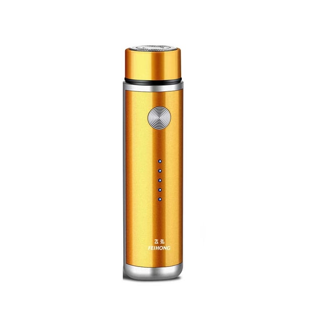 relayinert Electric Mini Shaver Rotary LED Battery Display Portable Pocket Home Travel Beard Shaving Machine Trimmer for Man Gold 1Set