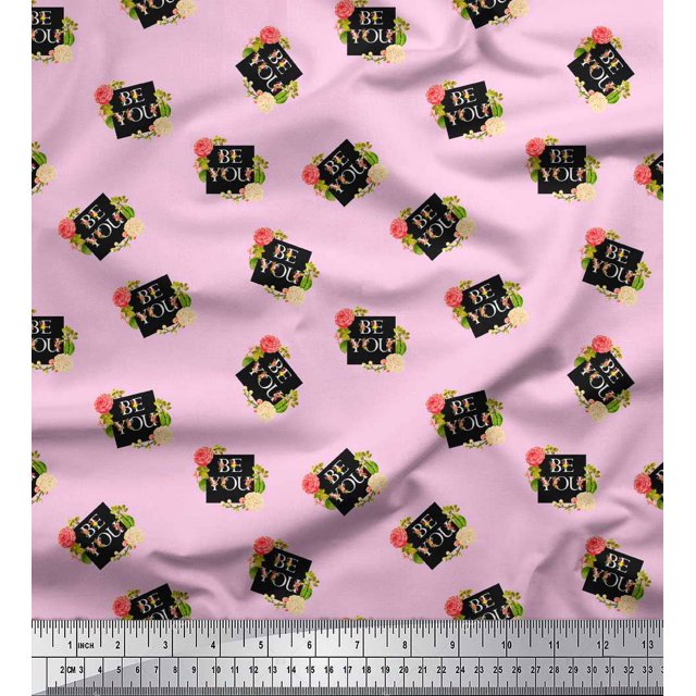 Soimoi Pink Rayon Fabric Floral & Be You Text Fabric Prints by Yard 56 Inch Wide