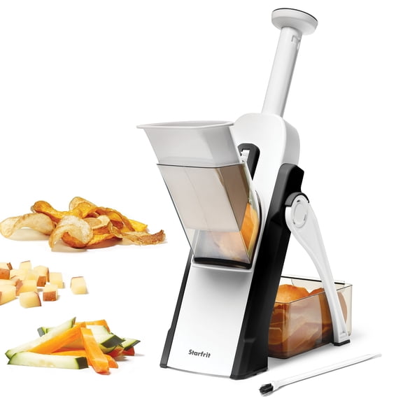 Starfrit Pump'N'Slice, Mandoline verticale sécuritaire à épaisseur réglable pour fruits et légumes