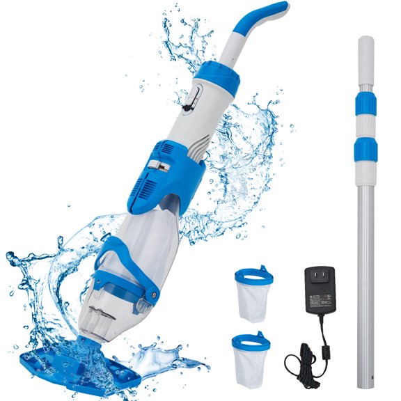 BeesClover Aspirateur de Piscine pour Piscine hors Terre et dans le Sol, Nettoyeur de Piscine Portatif Rechargeable, 20 Gallons/Min, Double Engrenage, Perche Télescopique Nettoyeur Sans Fil pour Bains Thermaux, Spa, Idéal pour les Feuilles, les Débris