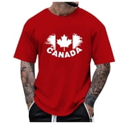 LUOGENLI Male T-shirts for Mens Men's Summer Fashion Canada National Day Partial Printed T Shirt Tee T-shirts Mens Big and Tall Easter 4xl Mens T-shirts Graphic Tees Summer Clothes Red XXXL
