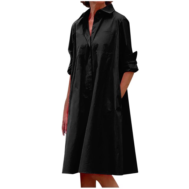 CEHVOM Robe Longue Maxi pour Femmes, Mode, Col Rond, Manches Longues, Décontractée, avec Poches, Unie, en Solde