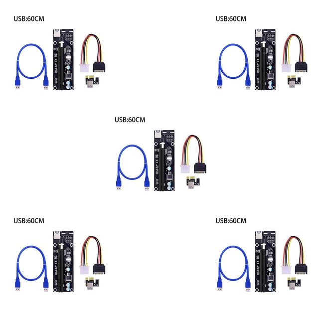 Ruiboury VER003 PCI-E Riser Card 30CM 60CM USB 3.0 Cable PCI 1X to 16X Extender PCI-E Adapter for GPU Miner Mining Black 60CM 5Set