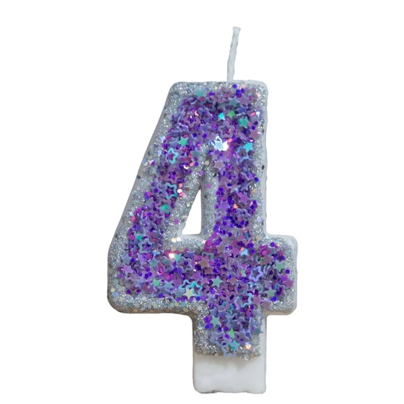 Goleeg Silver Purple Glitter Number 4 Birthday Candle with Sequins - Cake Decoration Digit Anniversary Celebration