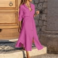 thumbnail image 1 of Jusqu'à 65 % de Rabais! Robes d'Été Mode pour Femmes 2024 Grande Taille Couleur Unie à Simple Boutonnage Col à Revers Robe Chemise à Cordon Robe en Coton et Lin, 1 of 8