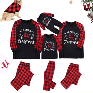 Pisexur Family Christmas Pajamas with Dog Fashion Print Xmas Pajamas Matching Sets Long Sleeve Round Neck Tee Tops Pants Family Matching Outfits for Men/Women/Kids