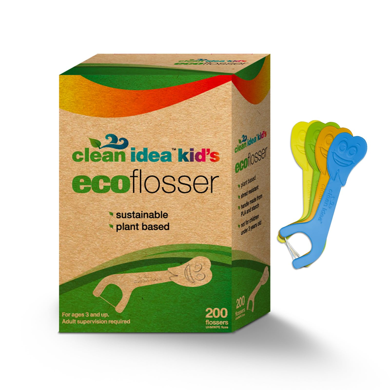 Clean Idea Kids Ecoflosser Pick - 200 Picks- Kids Flossers - Flossers For Kids - Floss Pick - Kids Dental Floss Pick - Floss Pick For Kids - Reach Tee