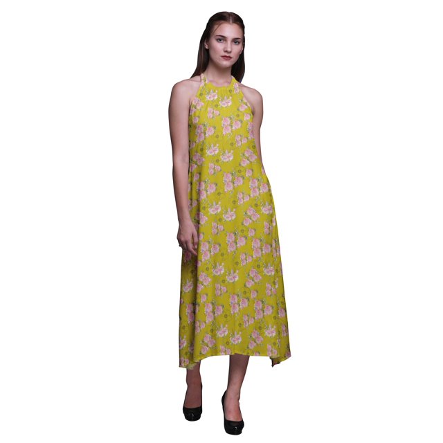 Bimba Floral Causal Long Dos Nu Licol Robe Femmes Imprimé BeachDress-Medium