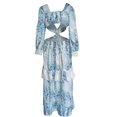 thumbnail image 3 of JUNWELL Robe Bohème d'Été pour Femmes, Robe Maxi Décontractée Grande Taille, Couleur Unie, Col en V, Robes Soleil, Dentelle à Franges, Longue Robe, 3 of 5