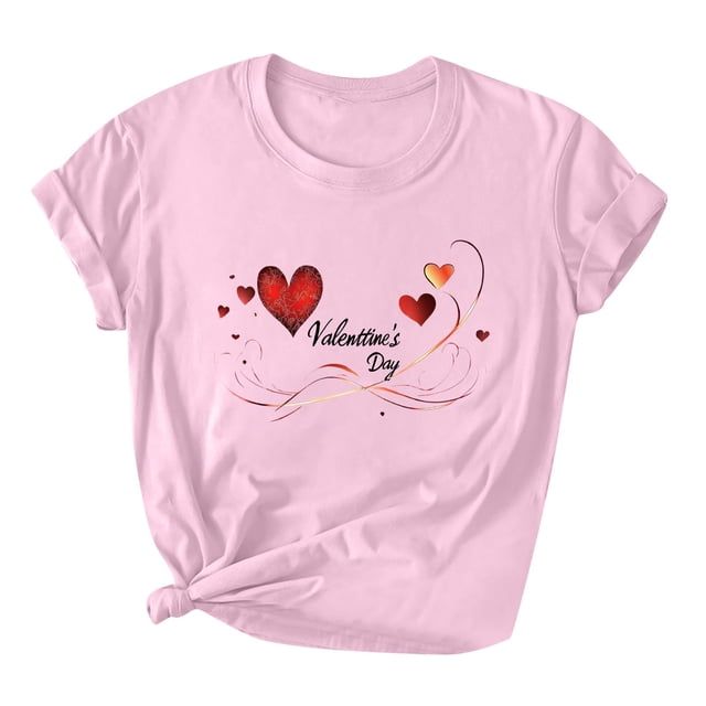 Amzcrzy Hauts pour Femmes Mode T-Shirts de la Saint-Valentin à Imprimé Cœur d'Amour pour Femmes Col Rond T-Shirt de la Saint-Valentin Décontracté Tendance Manches Courtes Hauts pour Femme
