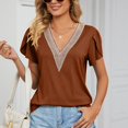 thumbnail image 2 of Pompotops Women's V- Neck Recreational Short Sleeve Tops, 2 of 9