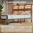 thumbnail image 2 of Pinmoco King Bed Frame with 15.7'' Large Under Bed Storage and 3 Drawers, Metal Platform Bed with High LED Storage Headboard and Charging Station, Height Adjustable, Rustic, 2 of 7