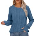 thumbnail image 1 of yoeyez Tunique en Tricot pour Femmes, Chandails à Manches Torsadées Patchwork, Col Ras du Cou Raglan, Chemises à Manches Longues, Hauts Mode Automne 2024, Bleu, TTG, 1 of 6