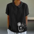 thumbnail image 1 of Jsaierl Chemises en Lin d'Été pour Femmes Imprimé Pissenlit Col à Revers Manches Courtes Blouses Simples Décontractées Polyvalentes, 1 of 4