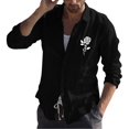 thumbnail image 2 of MesaSe T-Shirt à Col à Revers pour Hommes, Mode Décontractée, Simple, en Coton et Lin, à Petits Motifs, Chemise à Manches Longues, 2 of 3